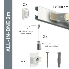 Artiteq Click Rail Set in wit overschilderbaar 200cm - 20kg